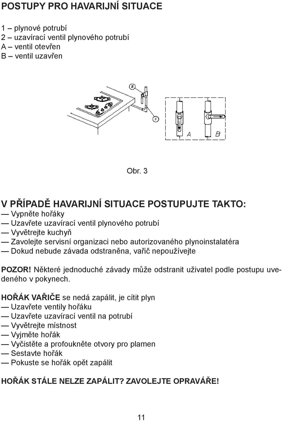 plynoinstalatéra Dokud nebude závada odstranìna, vaøiè nepou ívejte POZOR! Nìkteré jednoduché závady mù e odstranit u ivatel podle postupu uvedeného v pokynech.