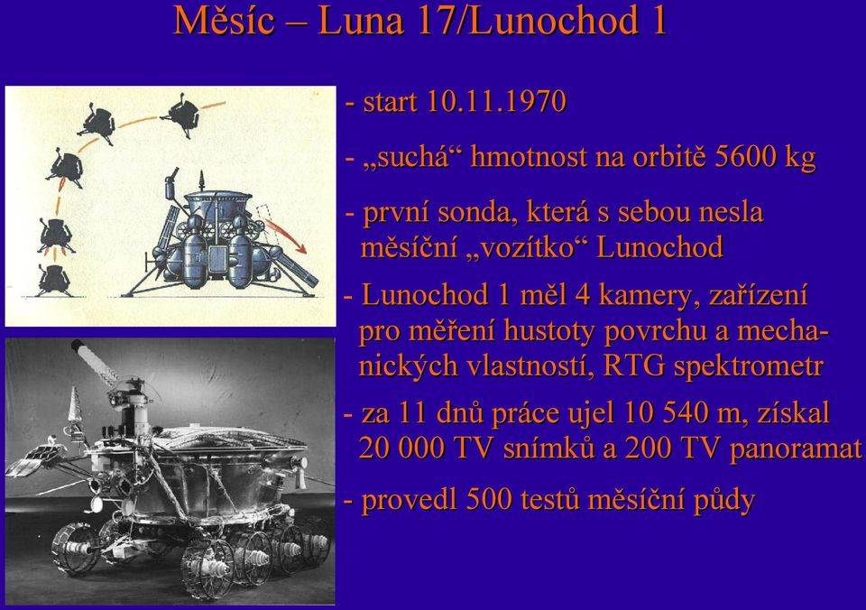vozítko Lunochod - Lunochod 1 měl 4 kamery, zařízení pro měření hustoty povrchu a