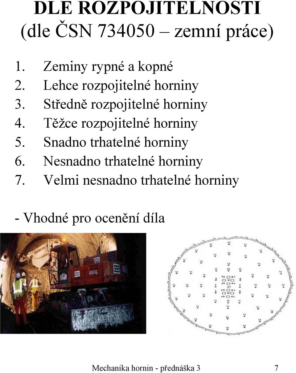 Těžce rozpojitelné horniny 5. Snadno trhatelné horniny 6.