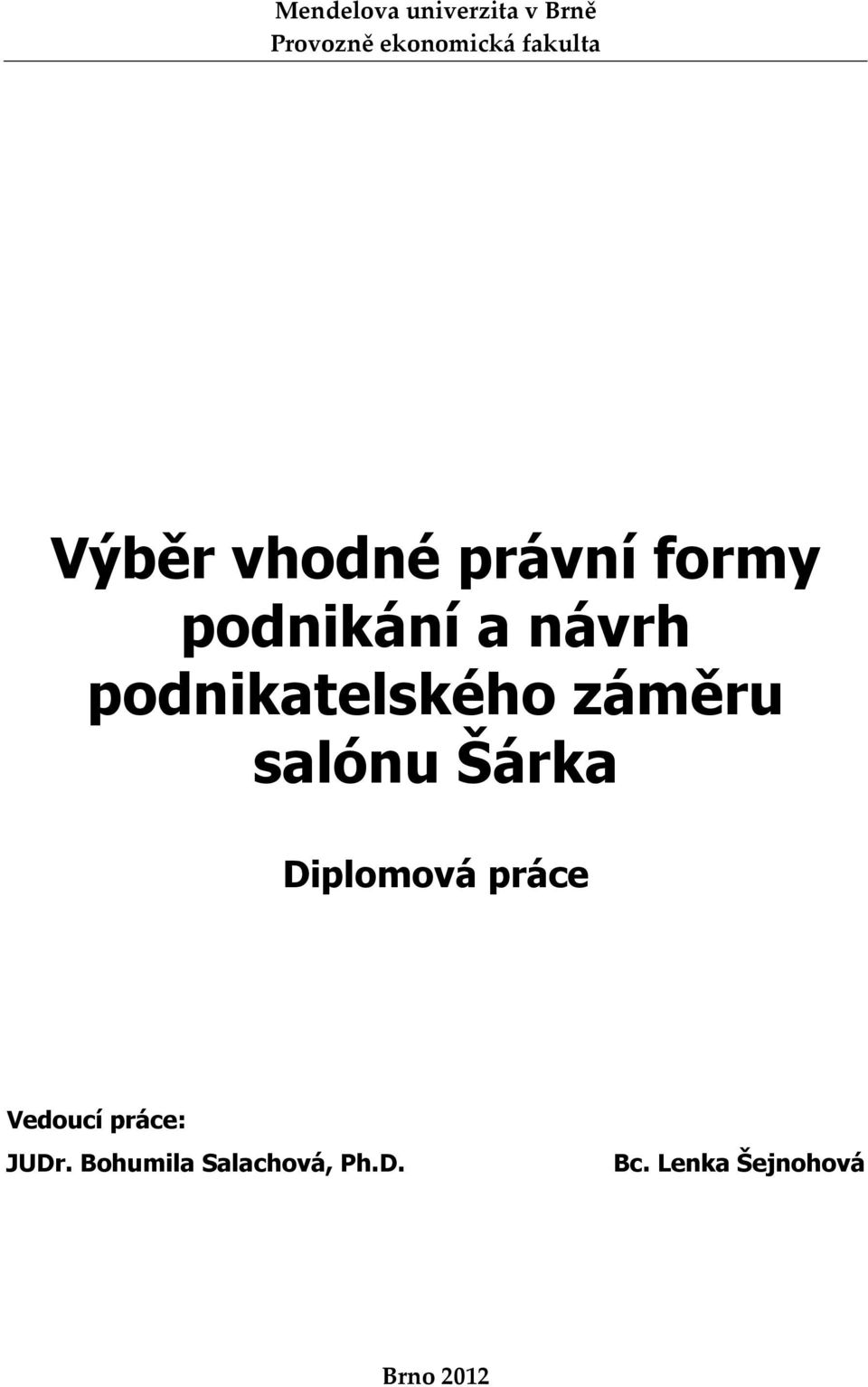 podnikatelského záměru salónu Šárka Diplomová práce