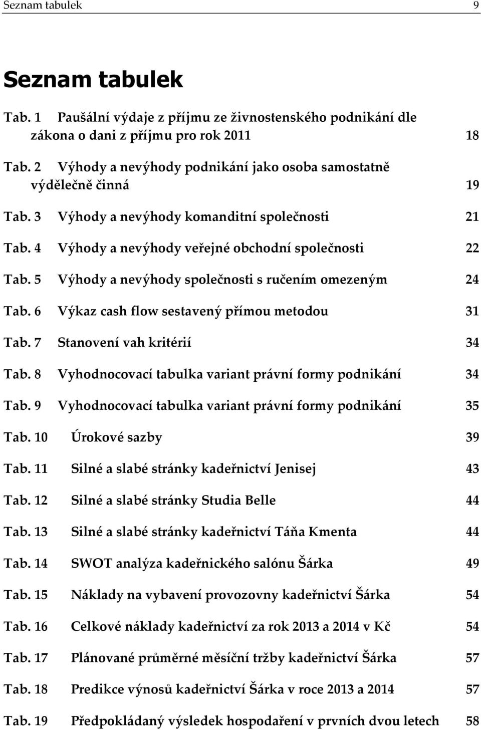 5 Výhody a nevýhody společnosti s ručením omezeným 24 Tab. 6 Výkaz cash flow sestavený přímou metodou 31 Tab. 7 Stanovení vah kritérií 34 Tab.