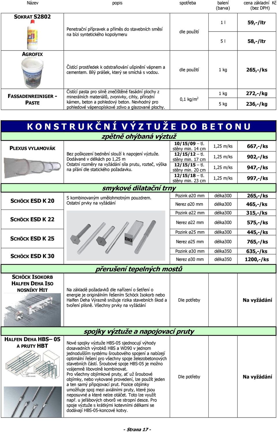 dle použití 1 kg 265,-/ks FASSADENREINIGER - PASTE Čistící pasta pro silně znečištěné fasádní plochy z minerálních materiálů, zvonivky, cihly, přírodní kámen, beton a pohledový beton.