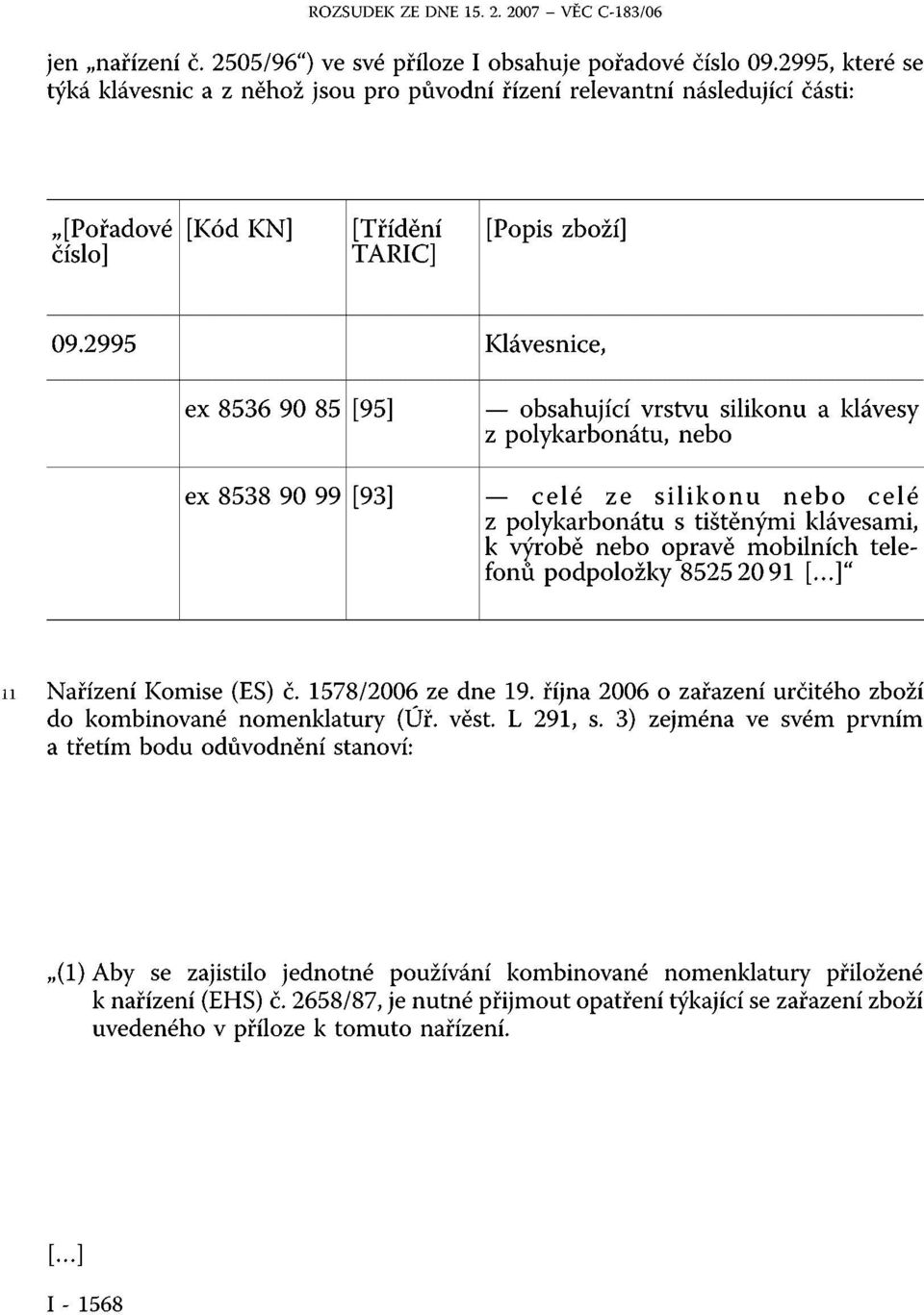 2995 Klávesnice, ex 8536 90 85 [95] obsahující vrstvu silikonu a klávesy z polykarbonátu, nebo ex 8538 90 99 [93] celé ze silikonu nebo celé z polykarbonátu s tištěnými klávesami, k výrobě nebo