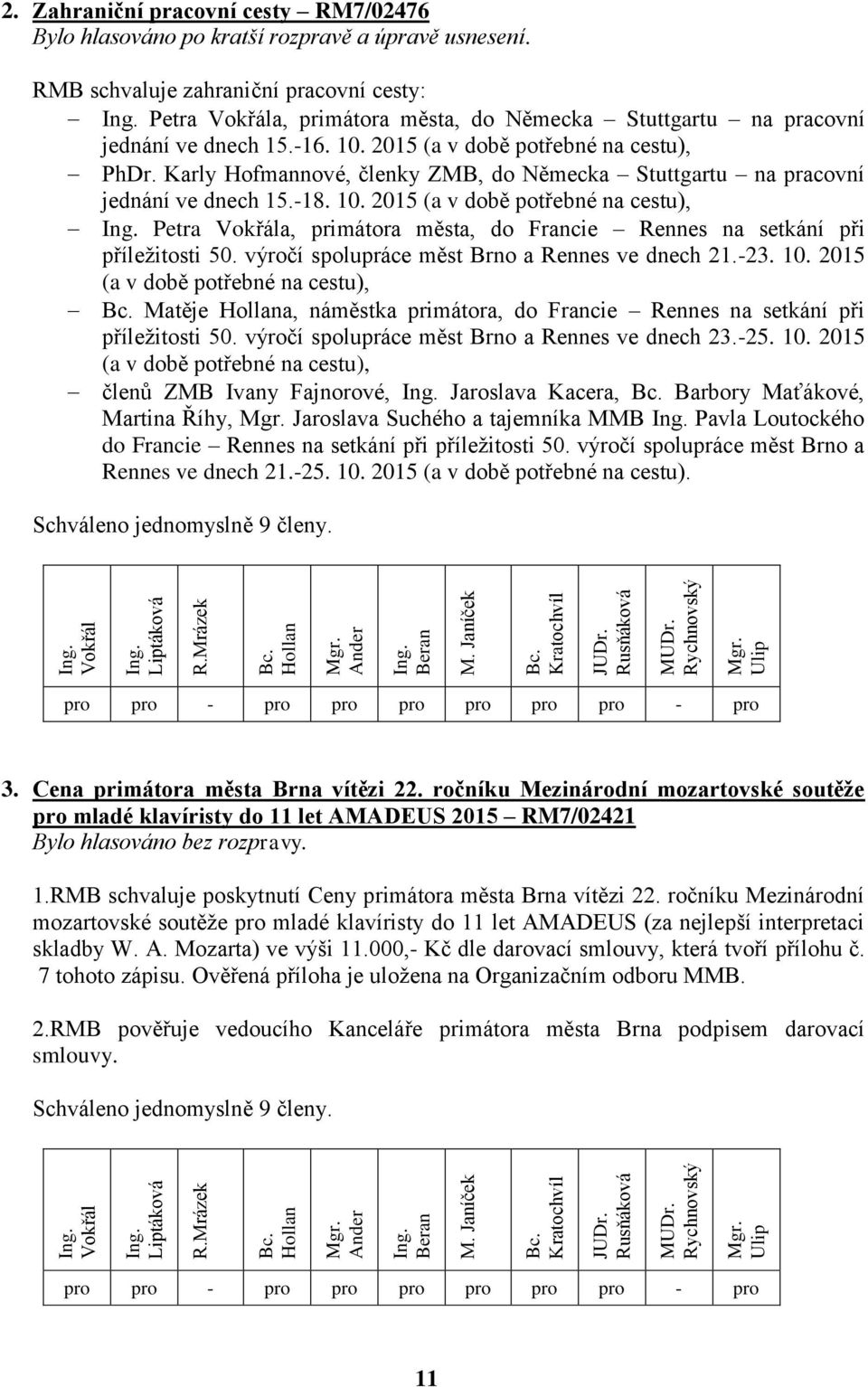 Karly Hofmannové, členky ZMB, do Německa Stuttgartu na pracovní jednání ve dnech 15.-18. 10.