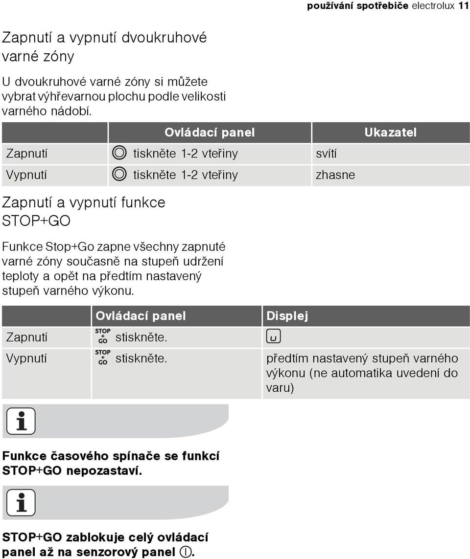 souèasnì na stupeò udržení teploty a opìt na pøedtím nastavený stupeò varného výkonu.