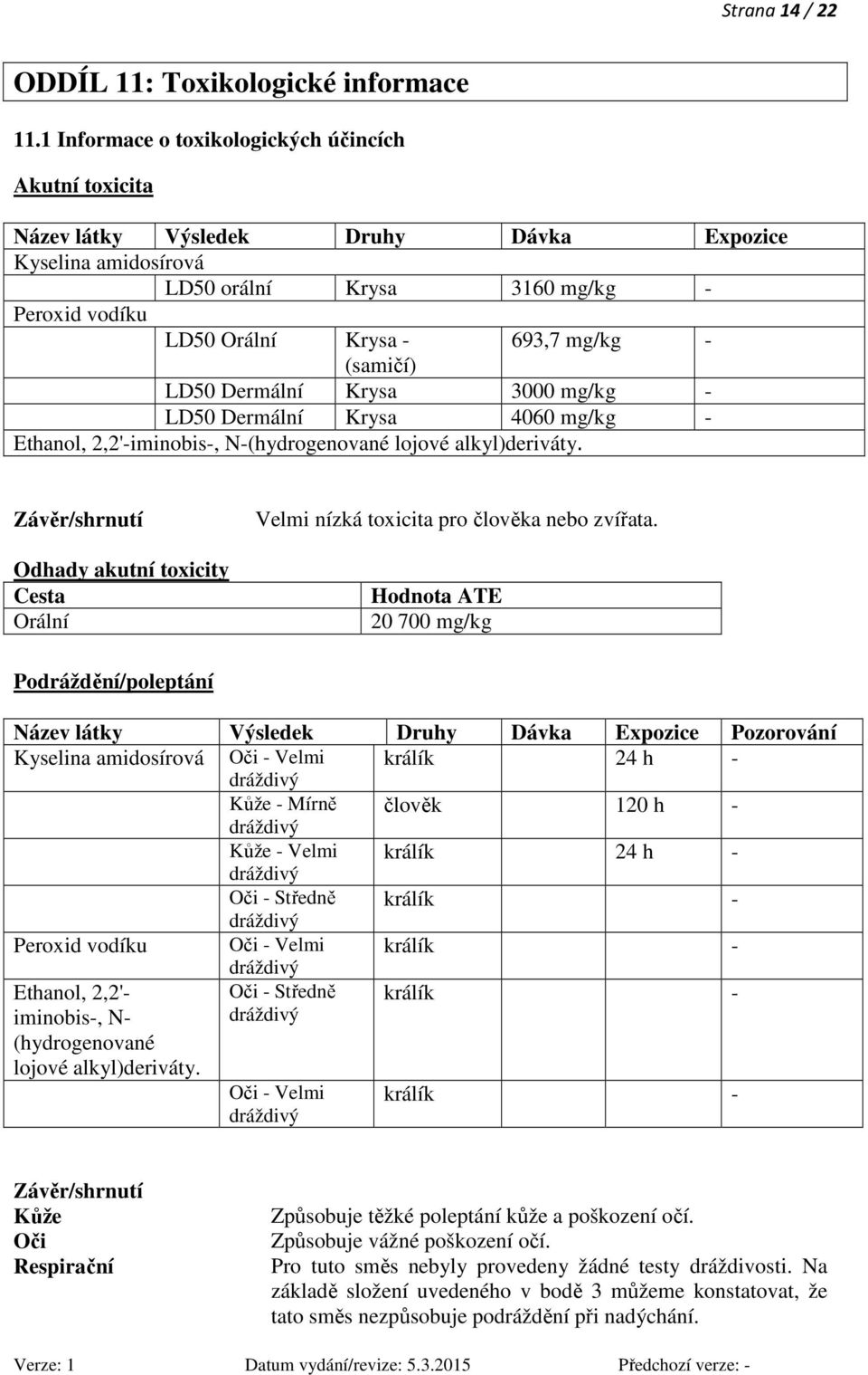 (samičí) LD50 Dermální Krysa 3000 mg/kg - LD50 Dermální Krysa 4060 mg/kg - Ethanol, 2,2'-iminobis-, N-(hydrogenované lojové alkyl)deriváty.