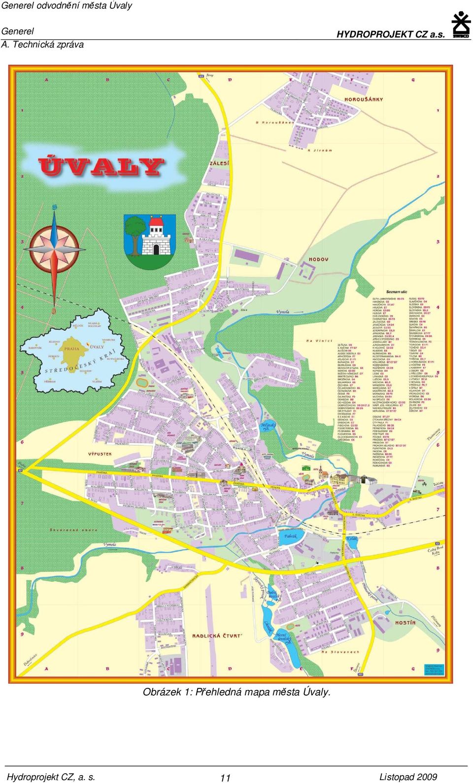 mapa města Úvaly.