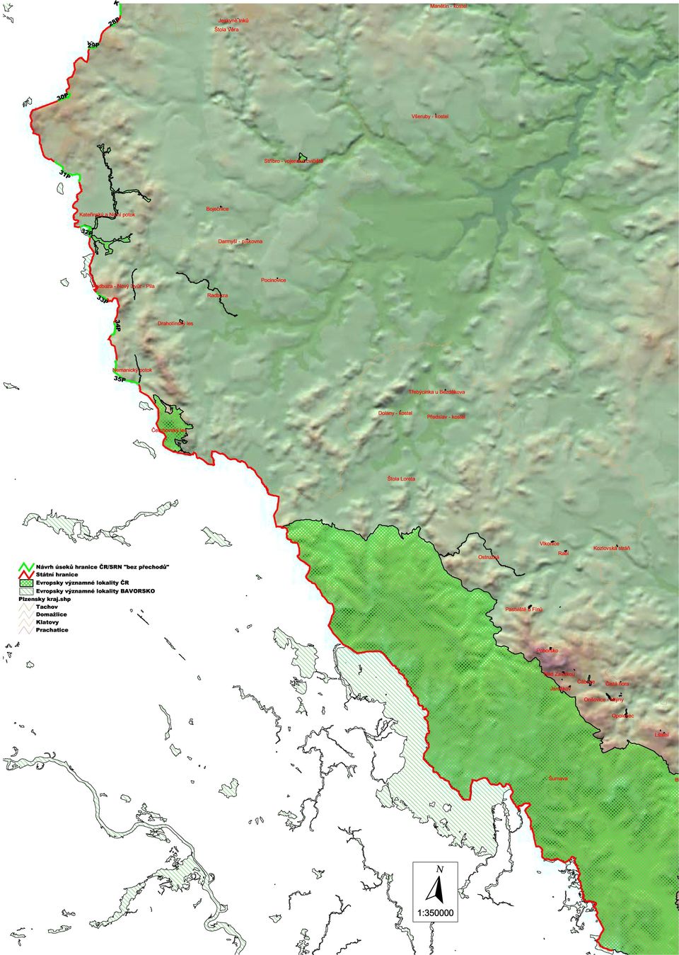 Pøedslav - kostel Štola Loreta ávrh úsekù hranice ÈR/SR "bez pøechodù" Evropsky významné lokality ÈR Evropsky významné lokality BAVORSKO