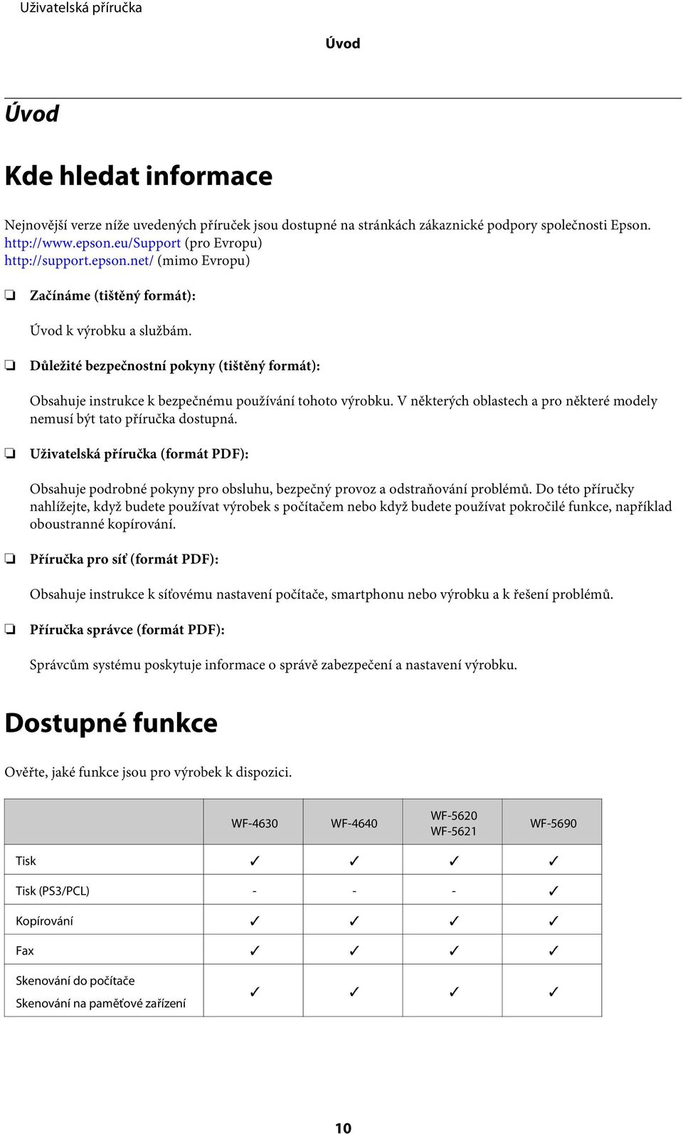 Důležité bezpečnostní pokyny (tištěný formát): Obsahuje instrukce k bezpečnému používání tohoto výrobku. V některých oblastech a pro některé modely nemusí být tato příručka dostupná.