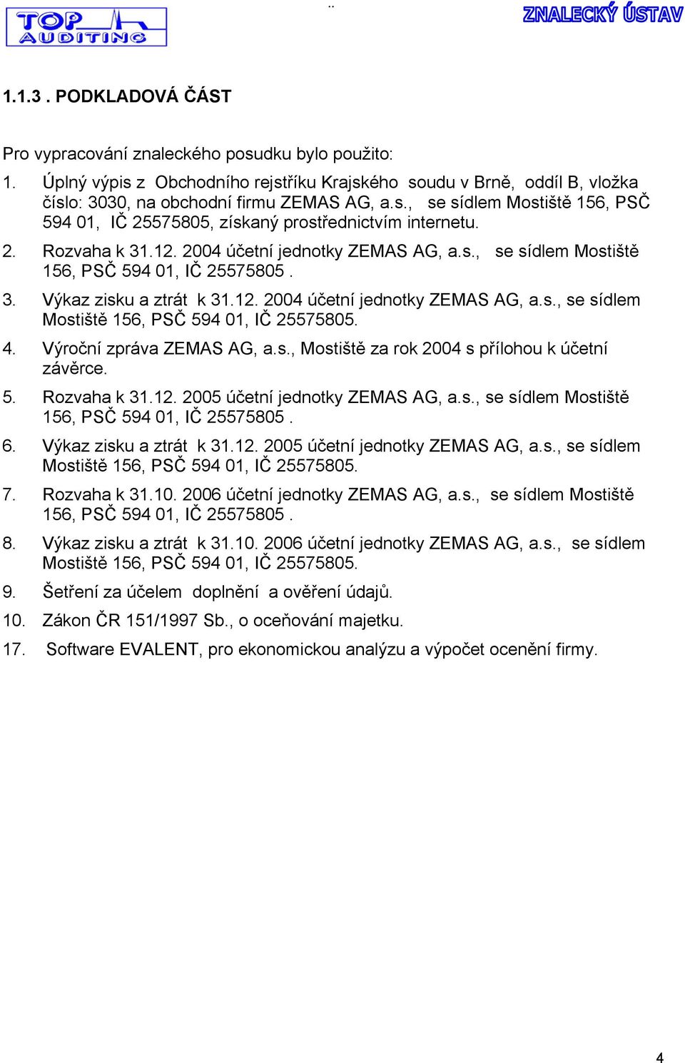 Výroční zpráva ZEMAS AG, a.s., Mostiště za rok 2004 s přílohou k účetní závěrce. 5. Rozvaha k 31.12. 2005 účetní jednotky ZEMAS AG, a.s., se sídlem Mostiště 156, PSČ 594 01, IČ 25575805. 6.