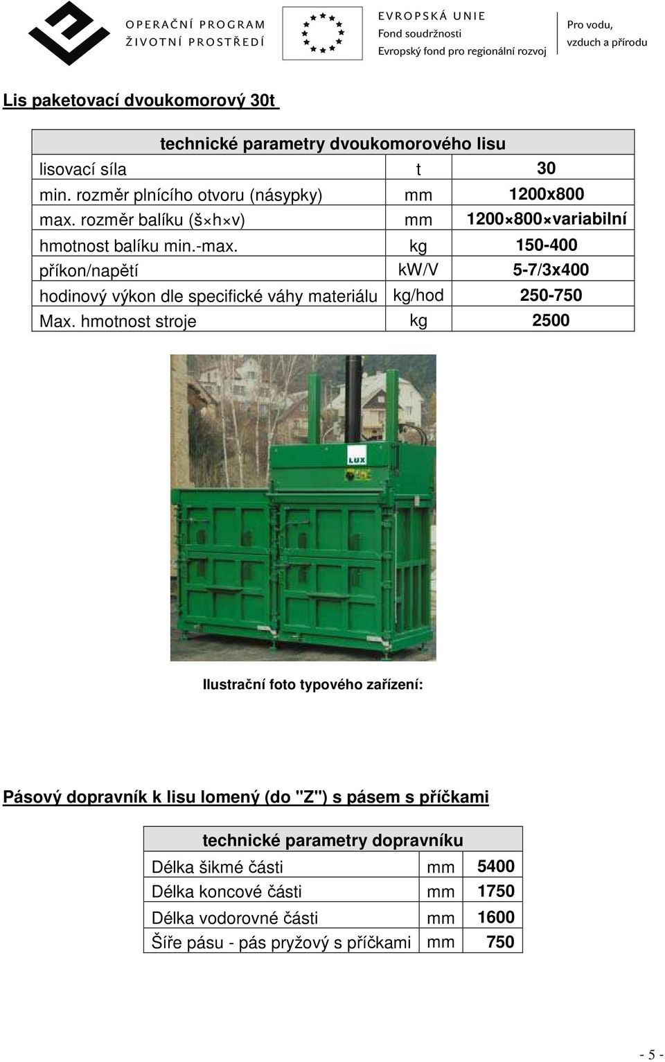 kg 150-400 příkon/napětí kw/v 5-7/3x400 hodinový výkon dle specifické váhy materiálu kg/hod 250-750 Max.