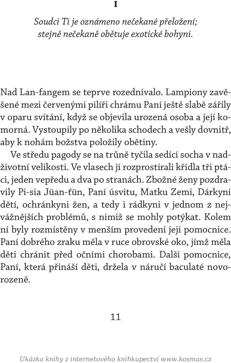 Vystoupily po několika schodech a vešly dovnitř, aby k nohám božstva položily obětiny. Ve středu pagody se na trůně tyčila sedící socha v nadživotní velikosti.