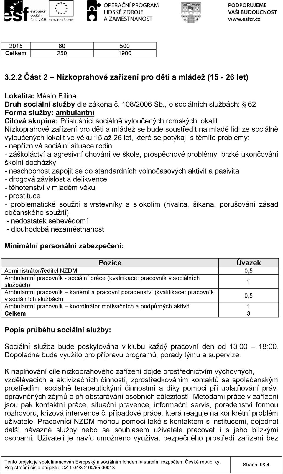 sociálně vyloučených lokalit ve věku 15 až 26 let, které se potýkají s těmito problémy: - nepříznivá sociální situace rodin - záškoláctví a agresivní chování ve škole, prospěchové problémy, brzké