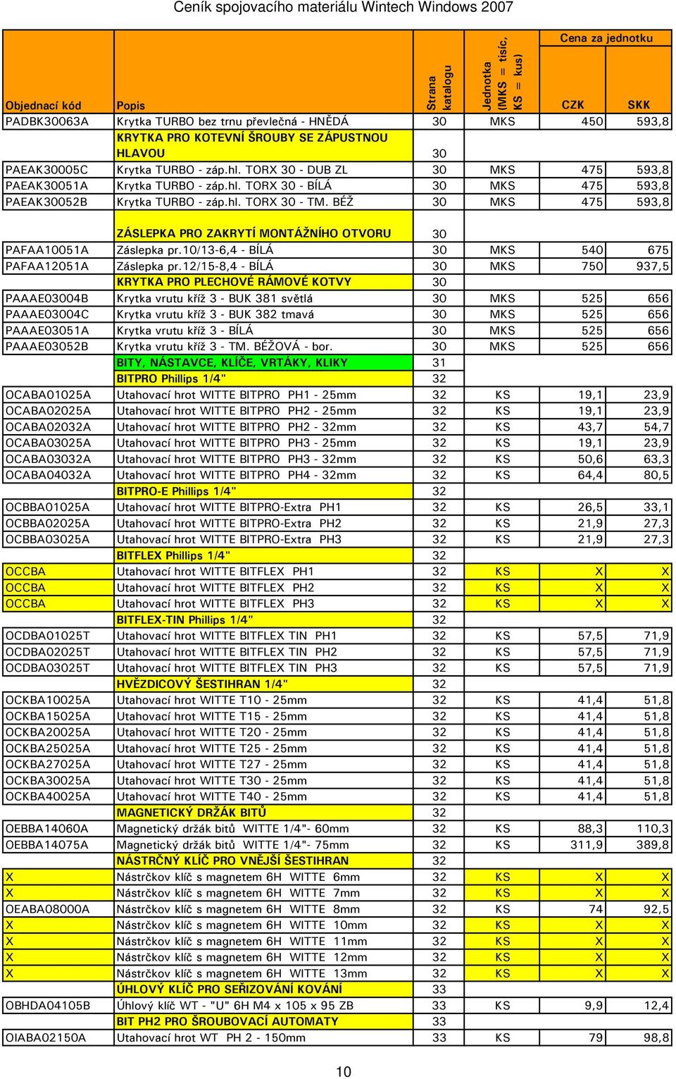 BÉŽ 30 MKS 475 593,8 ZÁSLEPKA PRO ZAKRYTÍ MONTÁŽNÍHO OTVORU 30 PAFAA10051A Záslepka pr.10/13-6,4 - BÍLÁ 30 MKS 540 675 PAFAA12051A Záslepka pr.