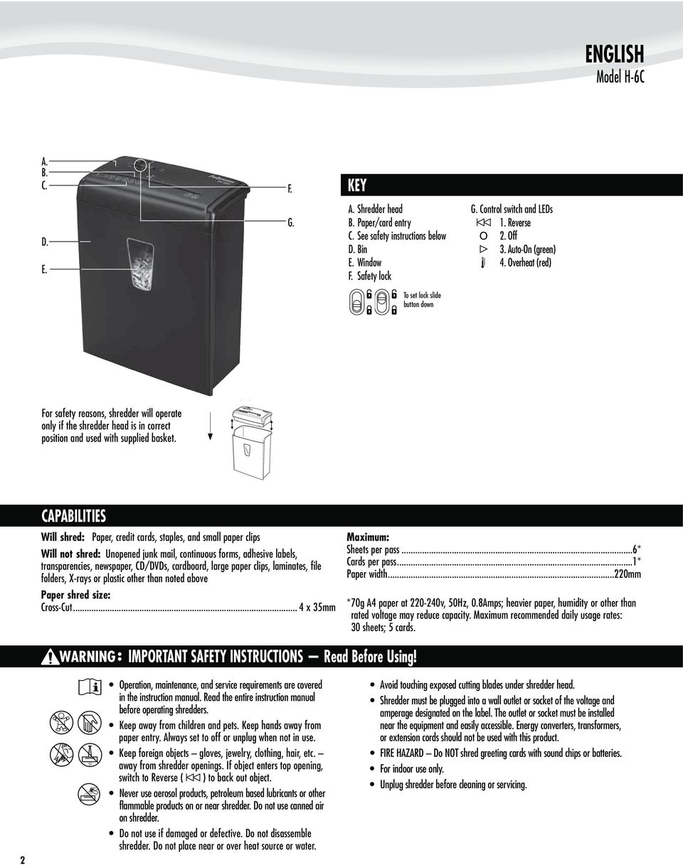 CAPABILITIES Will shred: Paper, credit cards, staples, and small paper clips Will not shred: Unopened junk mail, continuous forms, adhesive labels, transparencies, newspaper, CD/DVDs, cardboard,