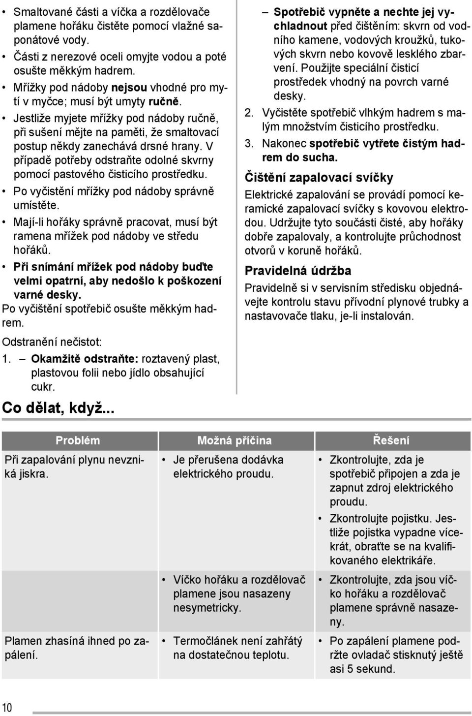 V případě potřeby odstraňte odolné skvrny pomocí pastového čisticího prostředku. Po vyčistění mřížky pod nádoby správně umístěte.