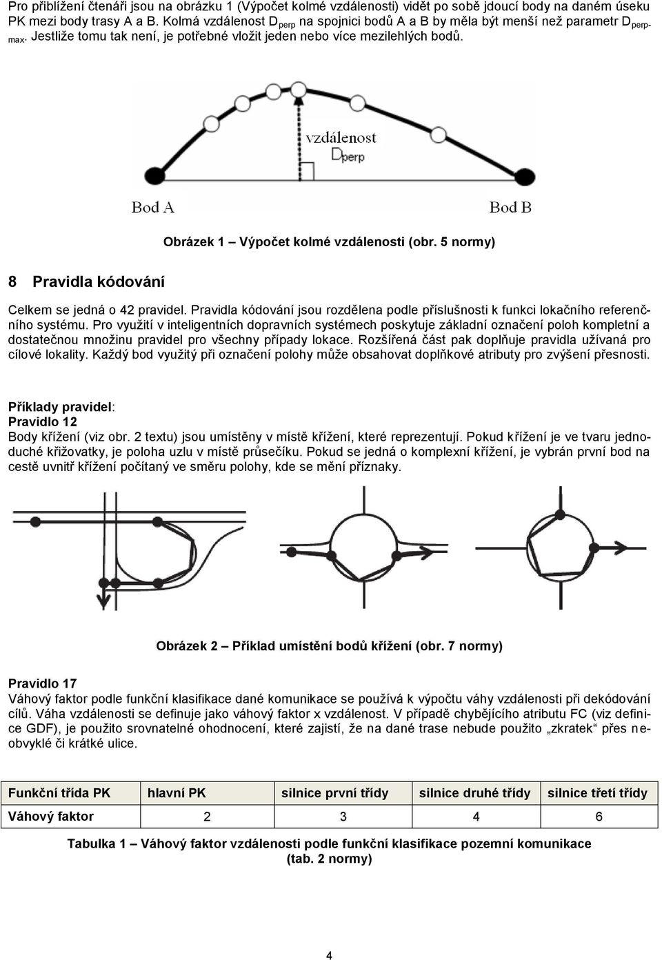 Obrázek 1 Výpočet kolmé vzdálenosti (obr. 5 normy) 8 Pravidla kódování Celkem se jedná o 42 pravidel. Pravidla kódování jsou rozdělena podle příslušnosti k funkci lokačního referenčního systému.