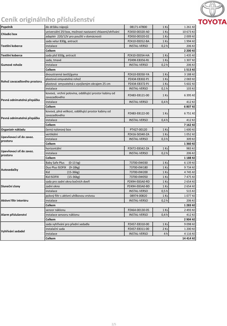 zavazadlového prostoru Pevná odnímatelná přepážka Pevná odnímatelná přepážka sada, tmavé PZ49K-E8356-RJ 1 Ks 1 307 Kč 1 513 Kč dvoustranná textil/guma PZ410-E8350-YA 1 Ks 3 188 Kč plastová omyvatelná