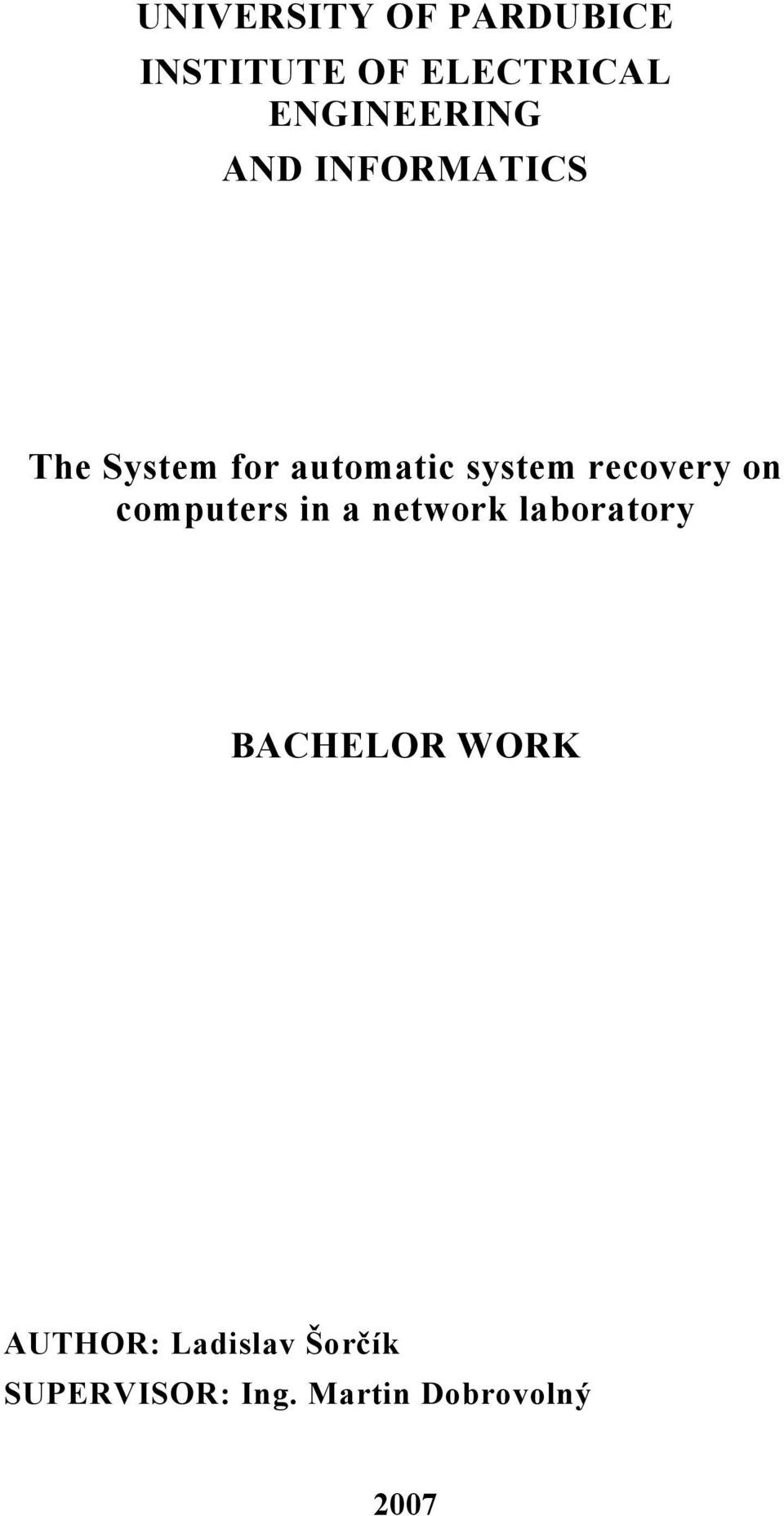 system recovery on computers in a network laboratory