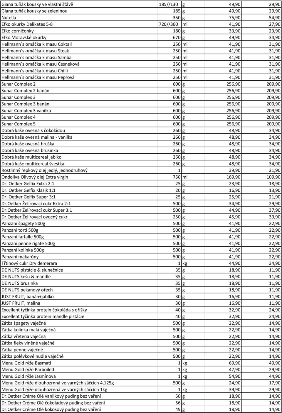 Samba 250 ml 41,90 31,90 Hellmann s omáčka k masu Česneková 250 ml 41,90 31,90 Hellmann s omáčka k masu Chilli 250 ml 41,90 31,90 Hellmann s omáčka k masu Pepřová 250 ml 41,90 31,90 Sunar Complex 2