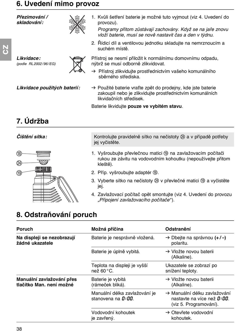 Přístroj se nesmí přiložit k normálnímu domovnímu odpadu, nýbrž se musí odborně zlikvidovat. v Přístroj zlikvidujte prostřednictvím vašeho komunálního sběrného střediska.