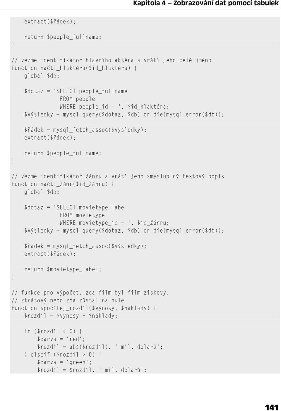 $id_hlaktéra; $výsledky = mysql_query($dotaz, $db) or die(mysql_error($db)); $řádek = mysql_fetch_assoc($výsledky); extract($řádek); return $people_fullname; // vezme identifikátor žánru a vrátí jeho