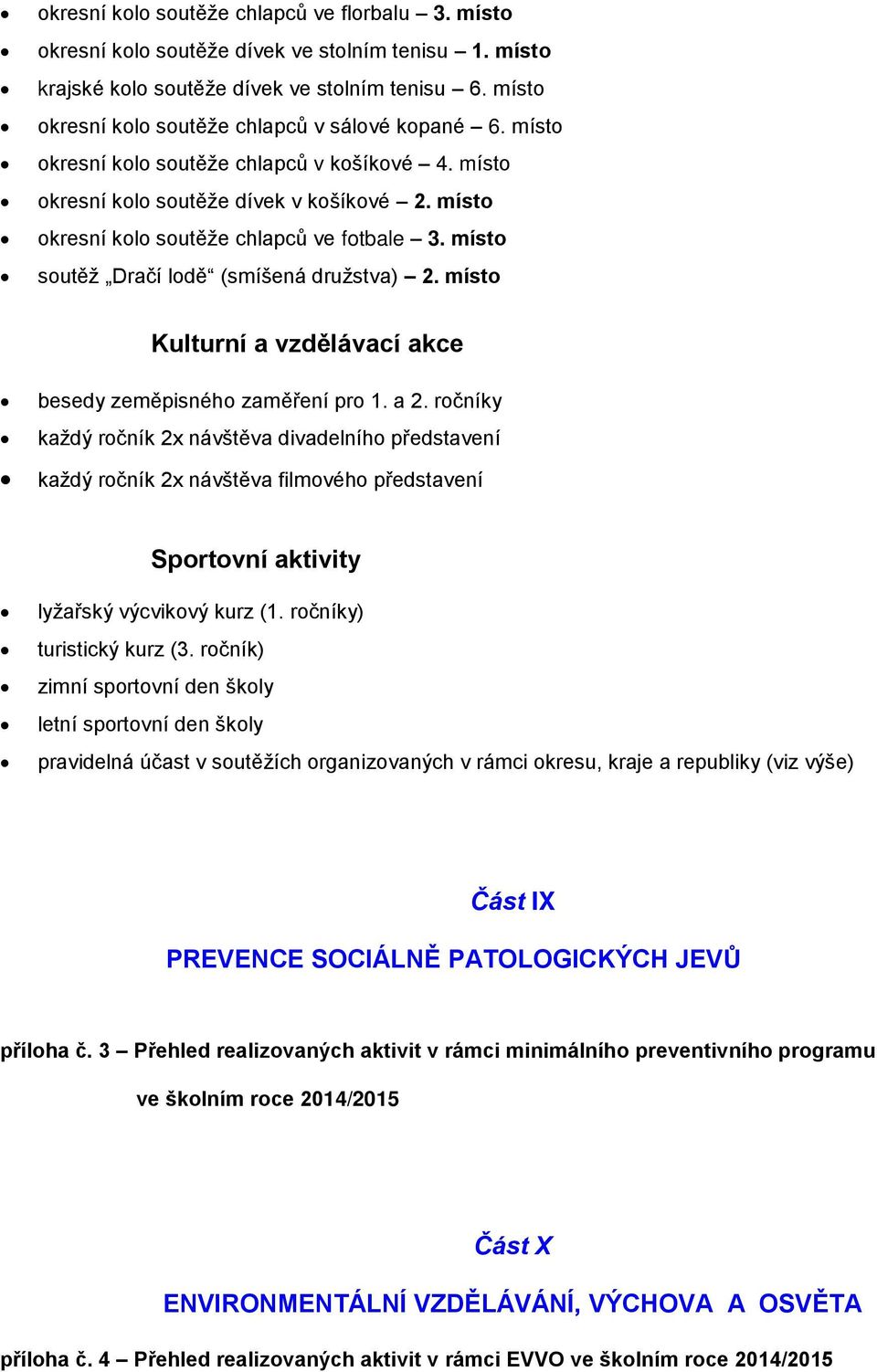 místo soutěž Dračí lodě (smíšená družstva) 2. místo Kulturní a vzdělávací akce besedy zeměpisného zaměření pro 1. a 2.