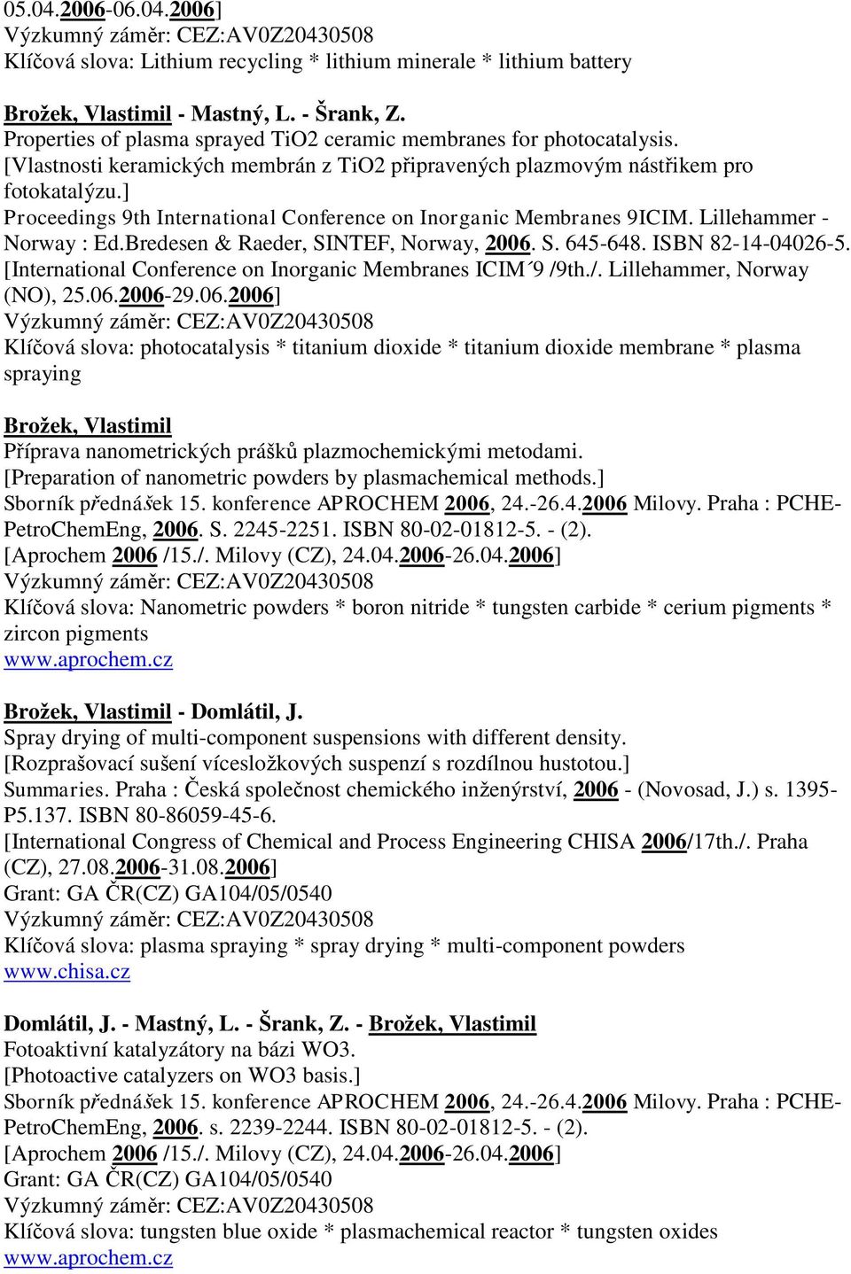 ] Proceedings 9th International Conference on Inorganic Membranes 9ICIM. Lillehammer - Norway : Ed.Bredesen & Raeder, SINTEF, Norway, 2006. S. 645-648. ISBN 82-14-04026-5.