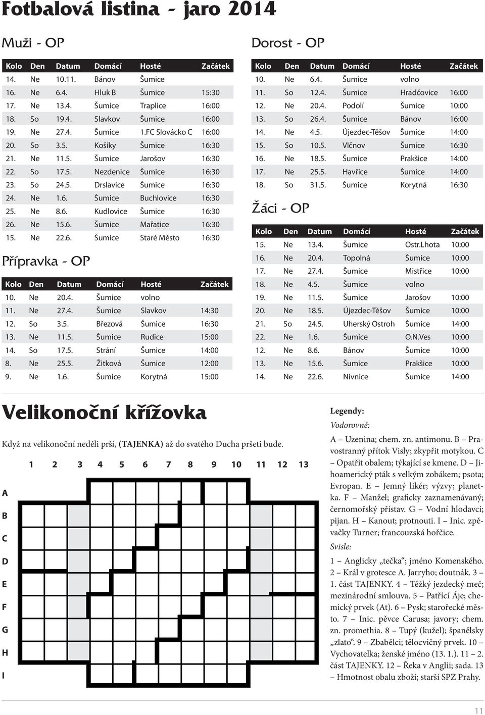 Ne 8.6. Kudlovice Šumice 16:30 26. Ne 15.6. Šumice Mařatice 16:30 15. Ne 22.6. Šumice Staré Město 16:30 Přípravka - OP Kolo Den Datum Domácí Hosté Začátek 10. Ne 20.4. Šumice volno 11. Ne 27.4. Šumice Slavkov 14:30 12.