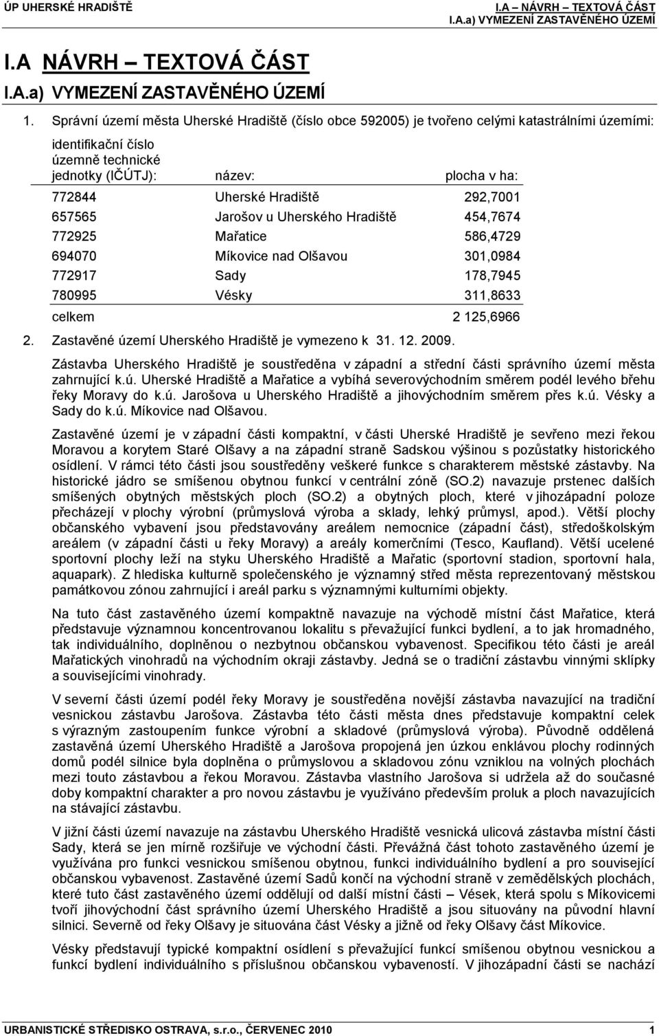 292,7001 657565 Jarošov u Uherského Hradiště 454,7674 772925 Mařatice 586,4729 694070 Míkovice nad Olšavou 301,0984 772917 Sady 178,7945 780995 Vésky 311,8633 celkem 2 125,6966 2.