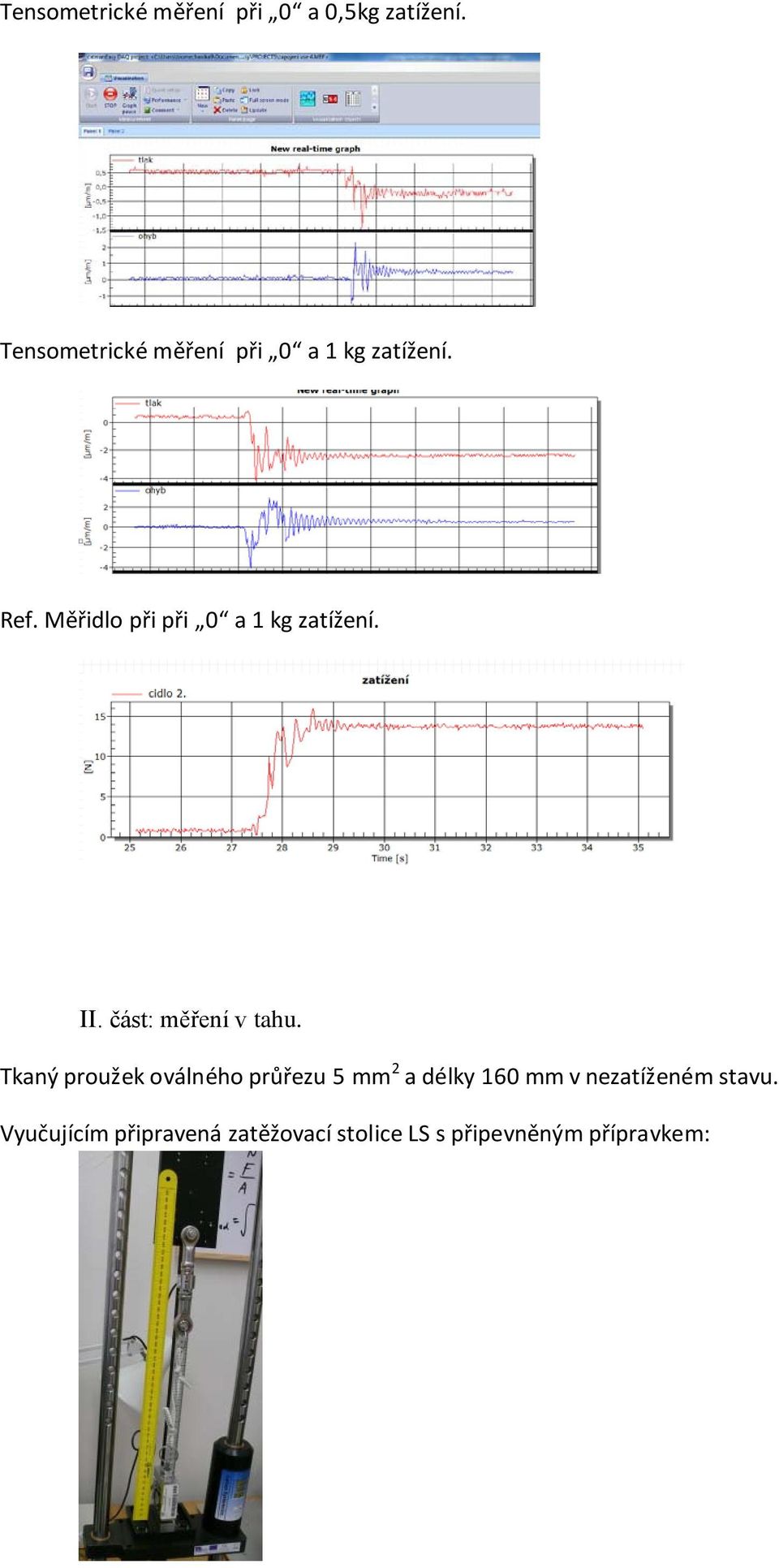 Měřidlo při při 0 a 1 kg zatížení. II. část: měření v tahu.