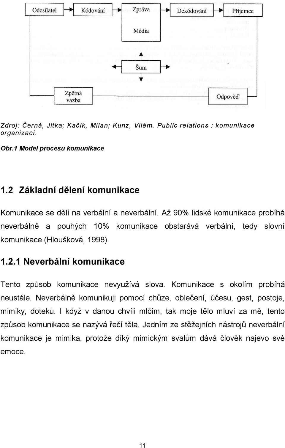 Až 90% lidské komunikace probíhá neverbálně a pouhých 10% komunikace obstarává verbální, tedy slovní komunikace (Hloušková, 1998). 1.2.