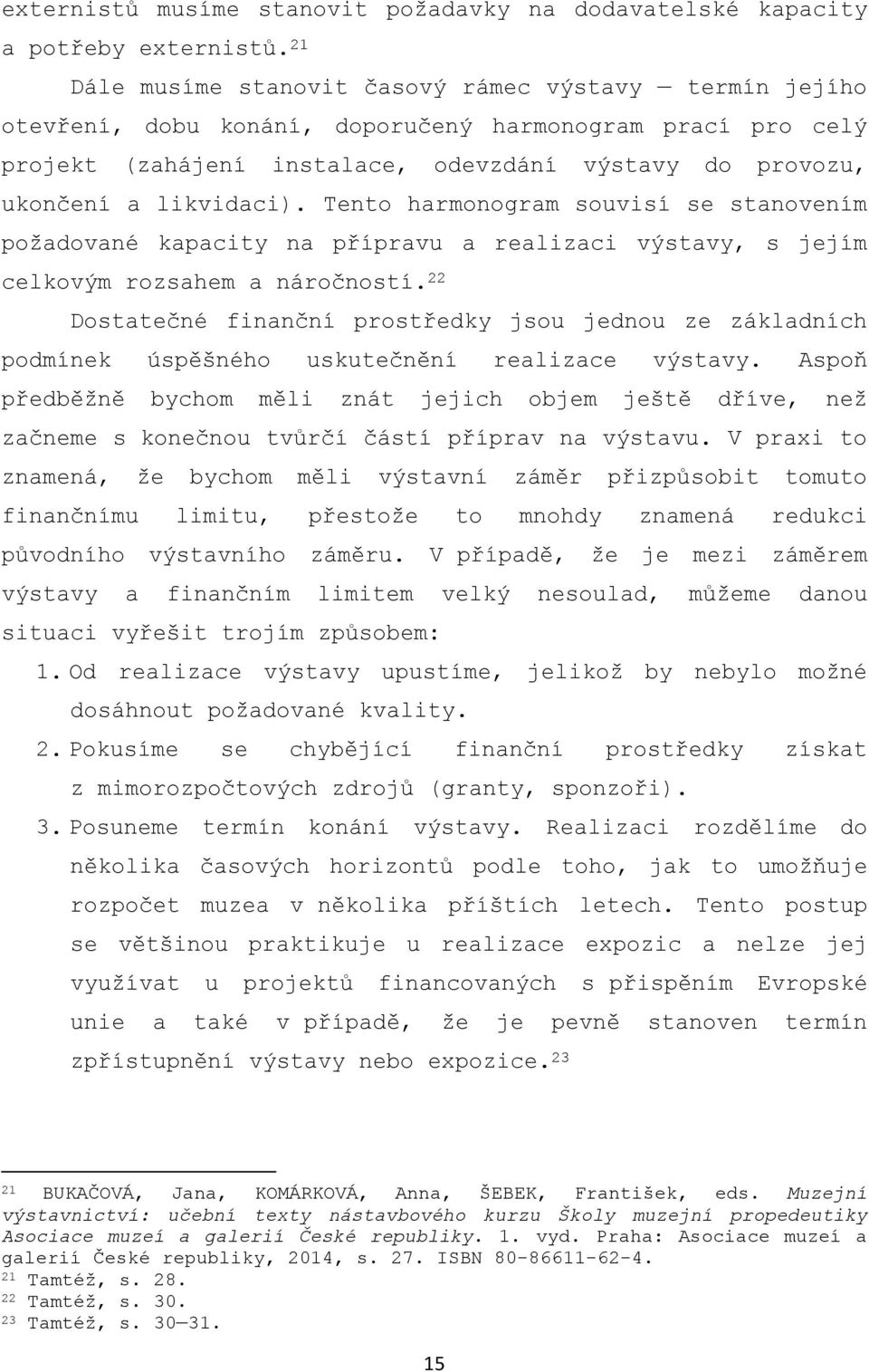 likvidaci). Tento harmonogram souvisí se stanovením požadované kapacity na přípravu a realizaci výstavy, s jejím celkovým rozsahem a náročností.