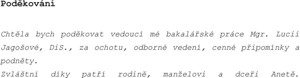 , za ochotu, odborné vedení, cenné připomínky a