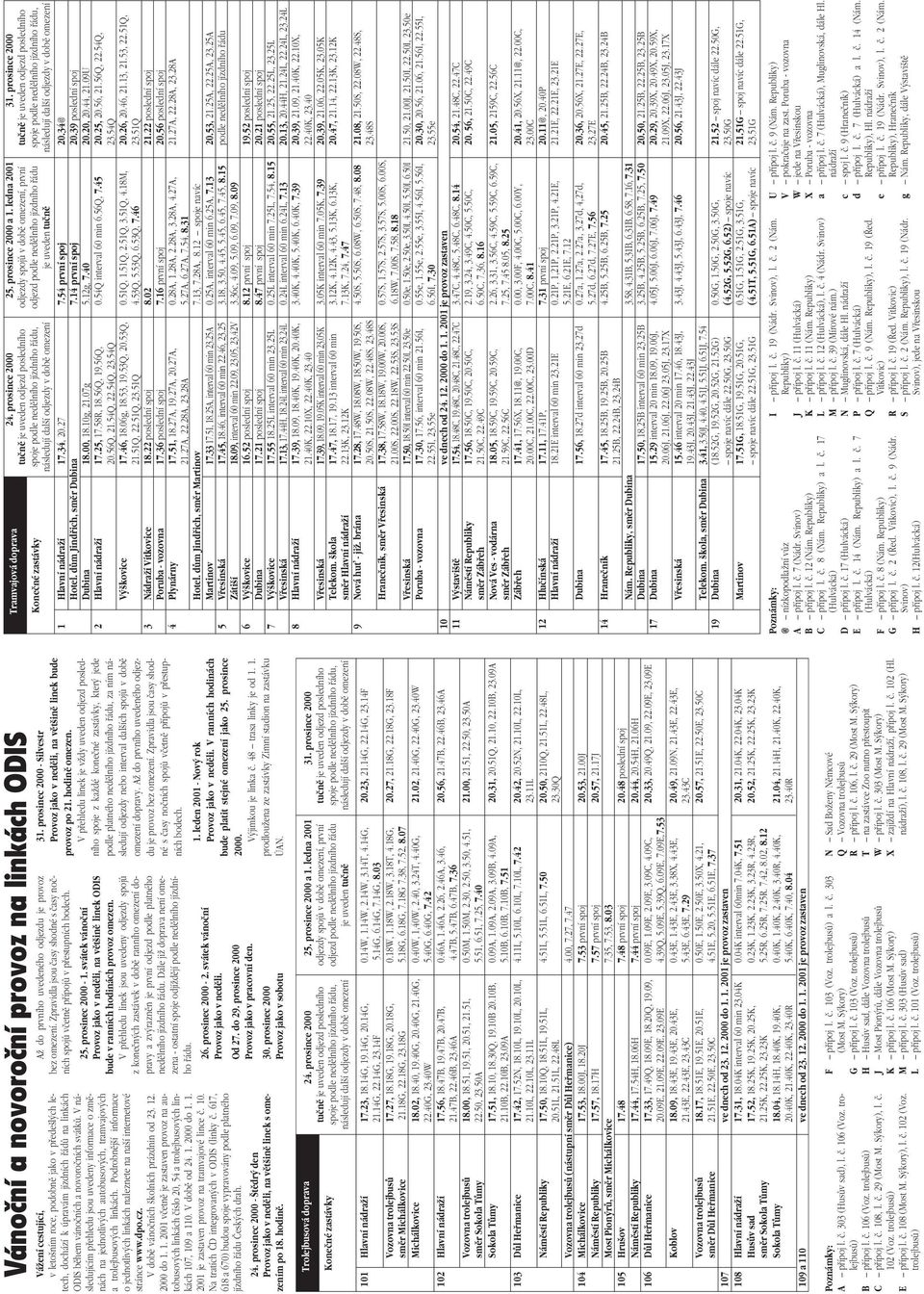 Podrobnûj í informace o jednotliv ch linkách naleznete na na í internetové stránce www.dpo.cz. V dobû vánoãních kolních prázdnin od 23. 12