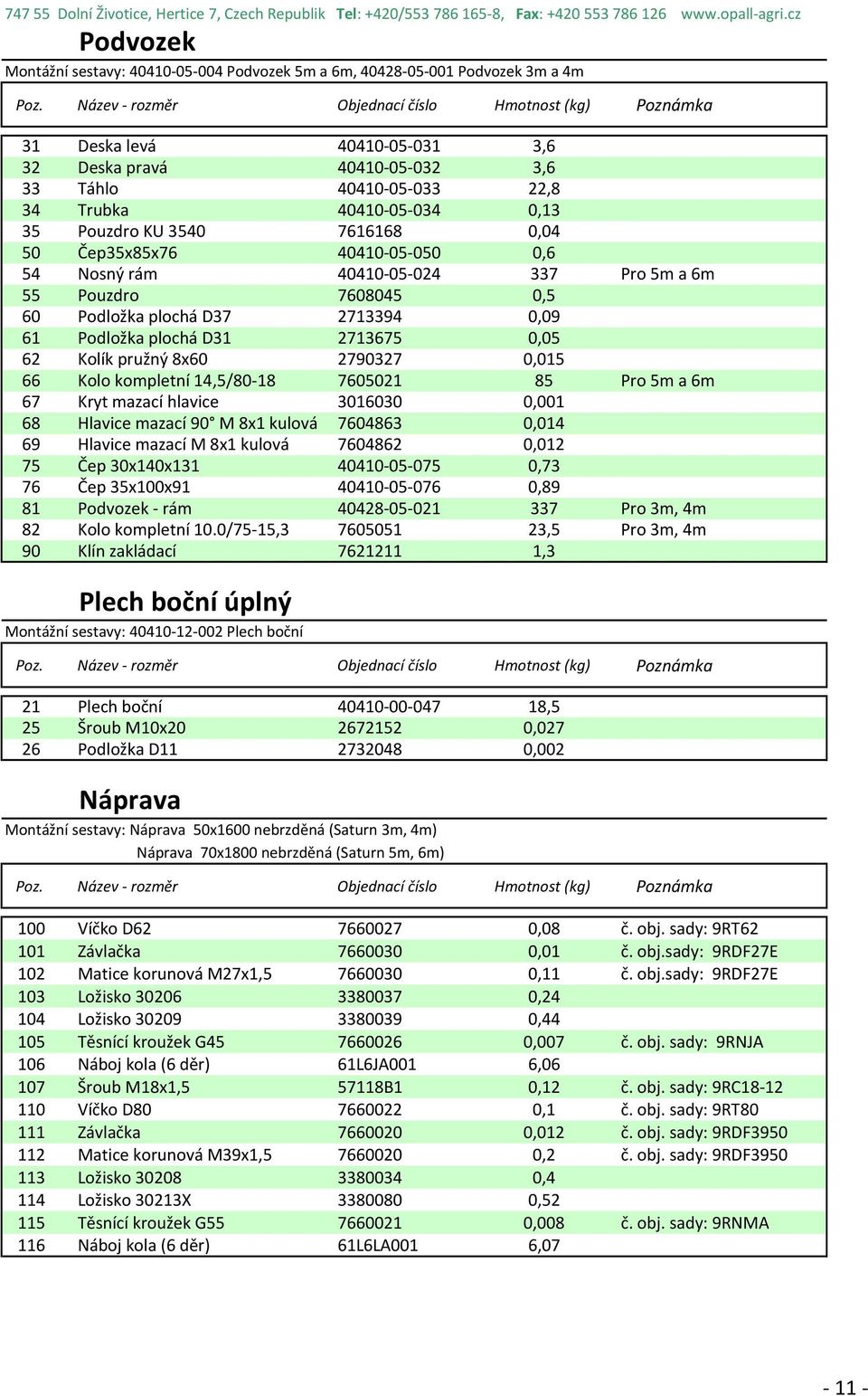 40410-05-034 0,13 35 Pouzdro KU 3540 7616168 0,04 50 Čep35x85x76 40410-05-050 0,6 54 Nosný rám 40410-05-024 337 Pro 5m a 6m 55 Pouzdro 7608045 0,5 60 Podložka plochá D37 2713394 0,09 61 Podložka