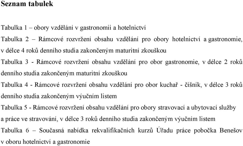 rozvrţení obsahu vzdělání pro obor kuchař - číšník, v délce 3 roků denního studia zakončeným výučním listem Tabulka 5 - Rámcové rozvrţení obsahu vzdělání pro obory stravovací a