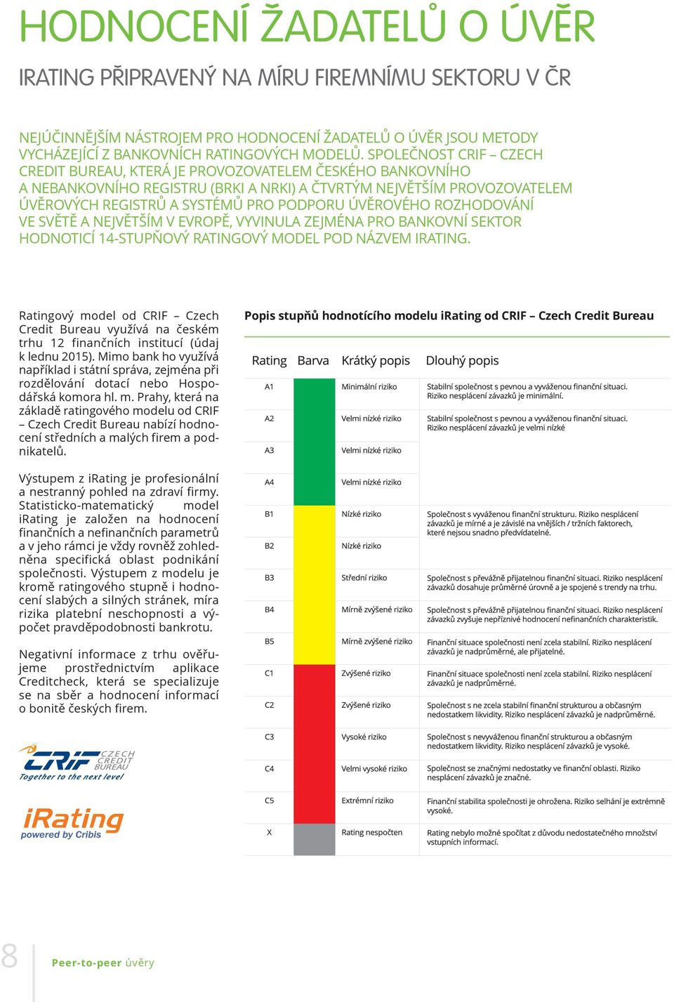ÚVĚROVÉHO ROZHODOVÁNÍ VE SVĚTĚ A NEJVĚTŠÍM V EVROPĚ, VYVINULA ZEJMÉNA PRO BANKOVNÍ SEKTOR HODNOTICÍ 14-STUPŇOVÝ RATINGOVÝ MODEL POD NÁZVEM IRATING.