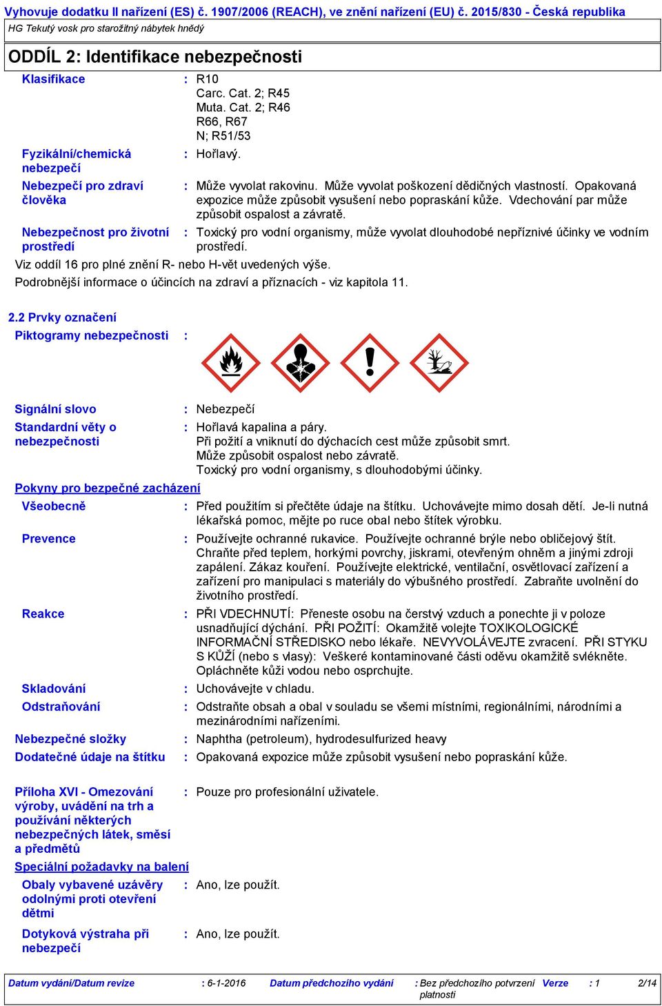 Vdechování par může způsobit ospalost a závratě. Toxický pro vodní organismy, může vyvolat dlouhodobé nepříznivé účinky ve vodním prostředí.