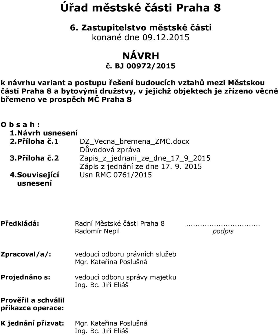 1.Návrh usnesení 2.Příloha č.1 DZ_Vecna_bremena_ZMC.docx Důvodová zpráva 3.Příloha č.2 Zapis_z_jednani_ze_dne_17_9_2015 4.Související usnesení Zápis z jednání ze dne 17. 9.