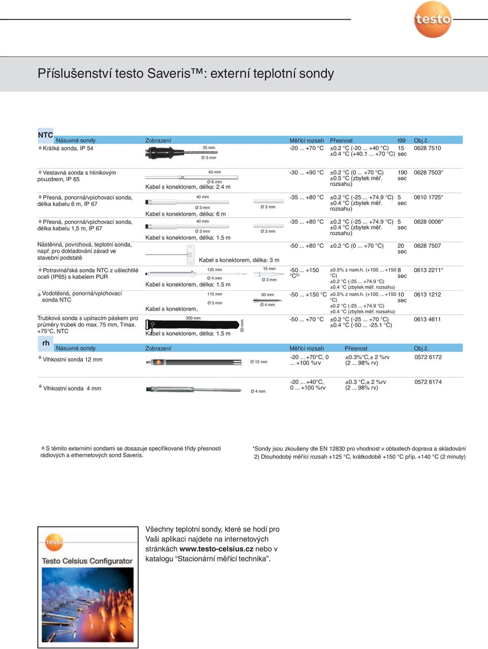 rozsahu) 190 0628 7503* Přesná, ponorná/vpichovací sonda, délka kabelu 6 m, IP 67 Přesná, ponorná/vpichovací sonda, délka kabelu 1,5 m, IP 67 Nástěnná, povrchová, teplotní sonda, např.