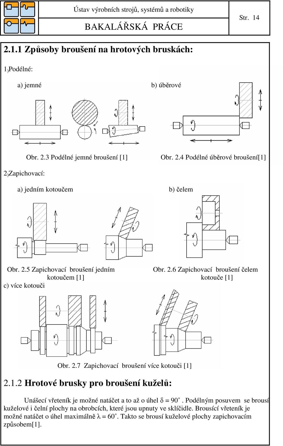 kotouče [1] c) více kotouči Obr. 2.7 Zapichovací broušení více kotouči [1] 2.1.2 Hrotové brusky pro broušení kuželů: Unášecí vřeteník je možné natáčet a to až o úhel δ = 90.