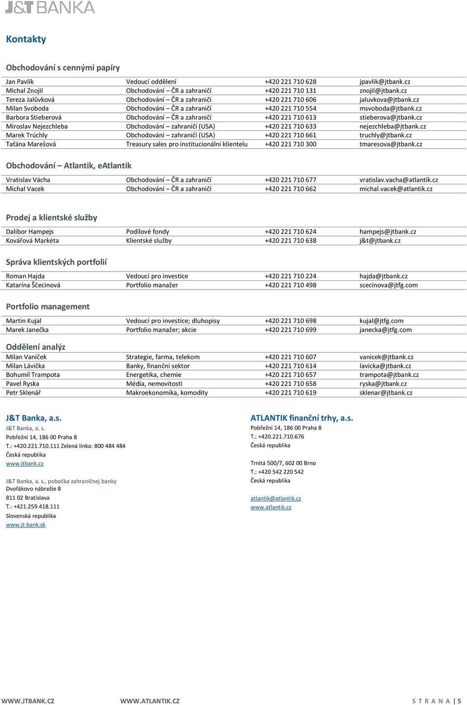 cz Barbora Stieberová Obchodování ČR a zahraničí +420 221 710 613 stieberova@jtbank.cz Miroslav Nejezchleba Obchodování zahraničí (USA) +420 221 710 633 nejezchleba@jtbank.