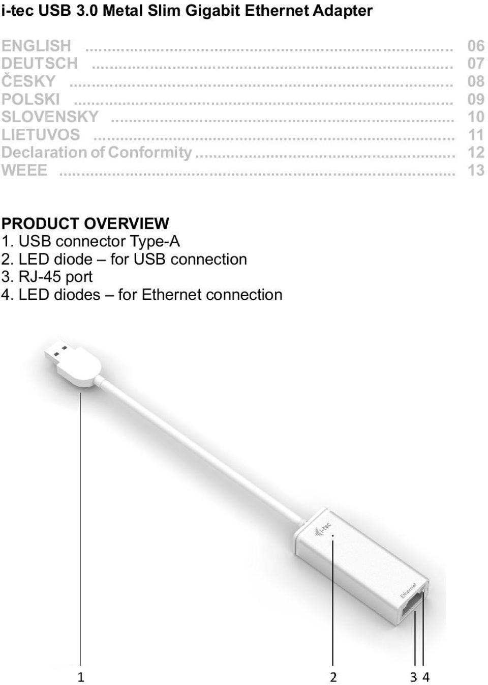 .. 11 Declaration of Conformity... 12 WEEE... 13 PRODUCT OVERVIEW 1.