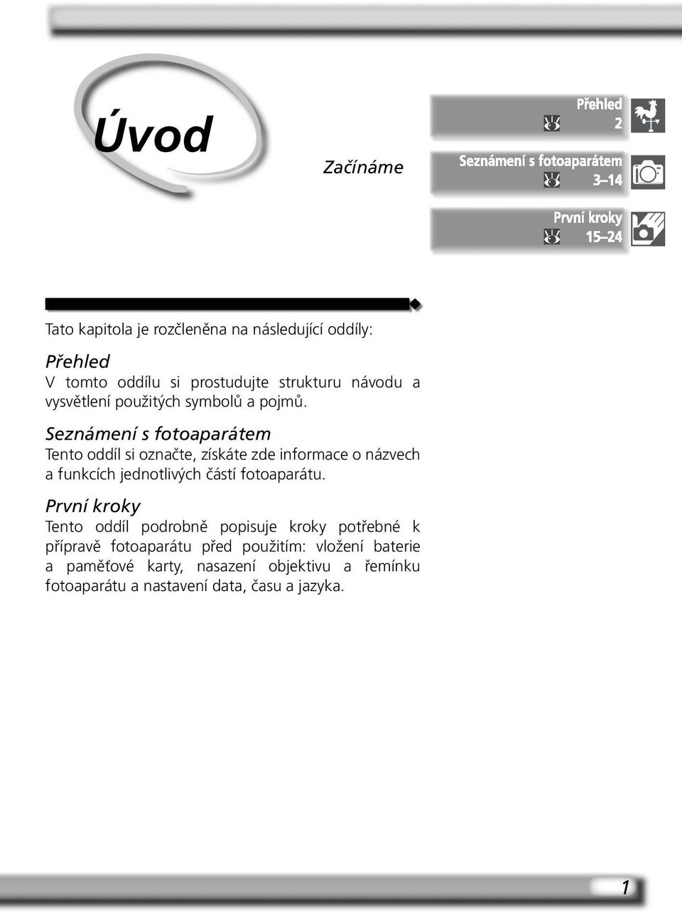 Seznámení s fotoaparátem Tento oddíl si označte, získáte zde informace o názvech a funkcích jednotlivých částí