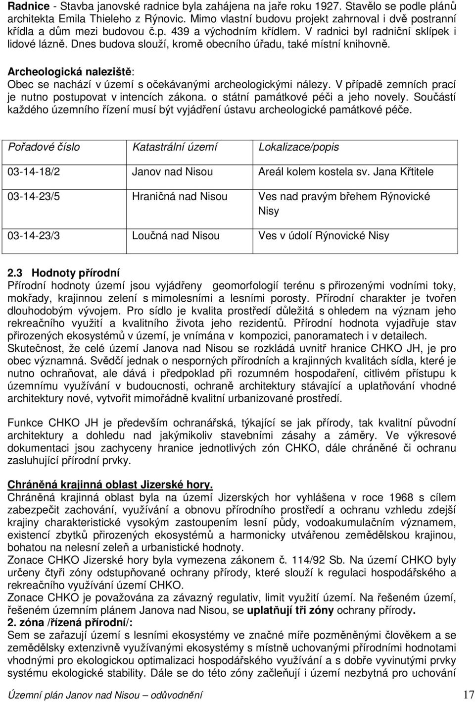 Dnes budova slouží, kromě obecního úřadu, také místní knihovně. Archeologická naleziště: Obec se nachází v území s očekávanými archeologickými nálezy.