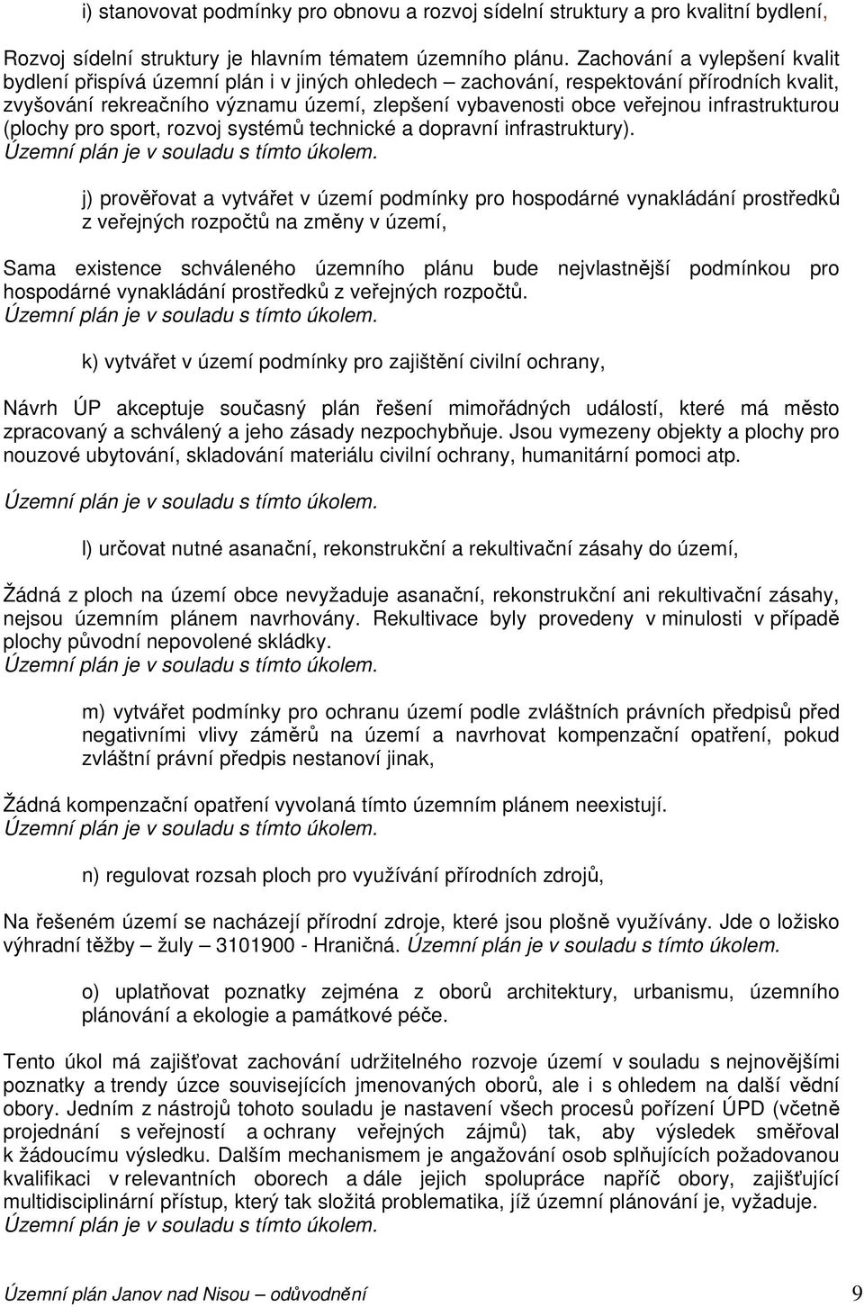 infrastrukturou (plochy pro sport, rozvoj systémů technické a dopravní infrastruktury). Územní plán je v souladu s tímto úkolem.