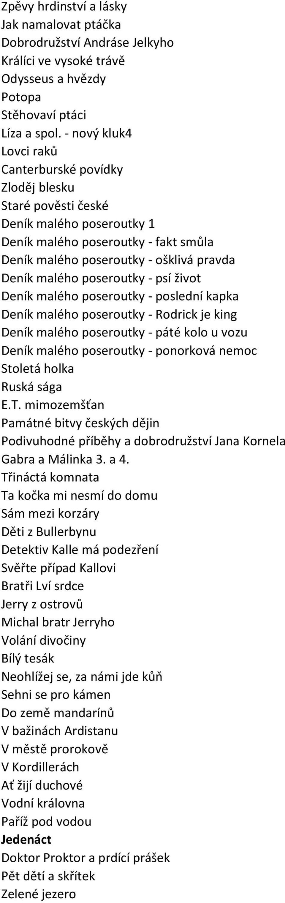 poseroutky - psí život Deník malého poseroutky - poslední kapka Deník malého poseroutky - Rodrick je king Deník malého poseroutky - páté kolo u vozu Deník malého poseroutky - ponorková nemoc Stoletá