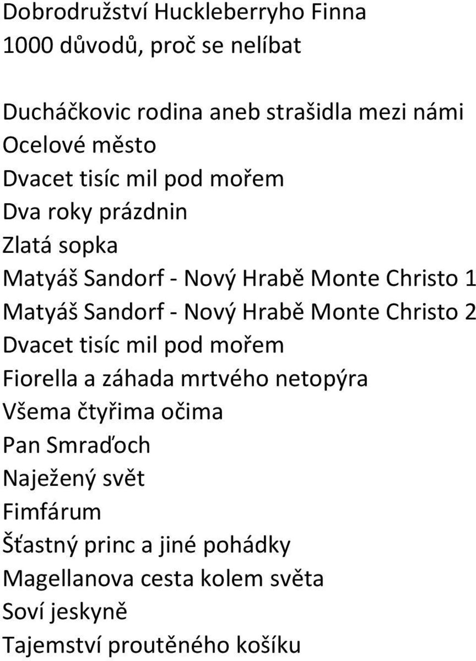 Nový Hrabě Monte Christo 2 Dvacet tisíc mil pod mořem Fiorella a záhada mrtvého netopýra Všema čtyřima očima Pan