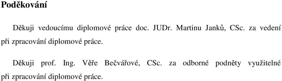 za vedení při zpracování diplomové práce. Děkuji prof.